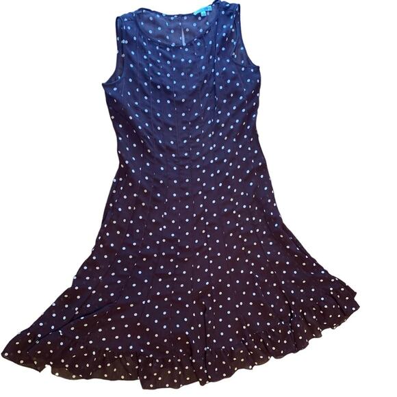 Polka Dot Chocolate Brown Dress Size 12 Sandra Allen A-line Twee Classic - Picture 3 of 4